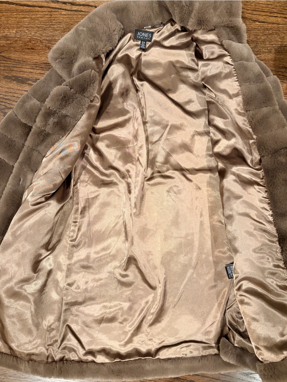 Jones New York Plush Faux Fur Teddy Coat in Taupe - Picture 3 of 5